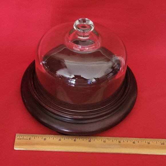 Glass Dome and Wooden Cheese Platter Butter Dish - Picture 7 of 11